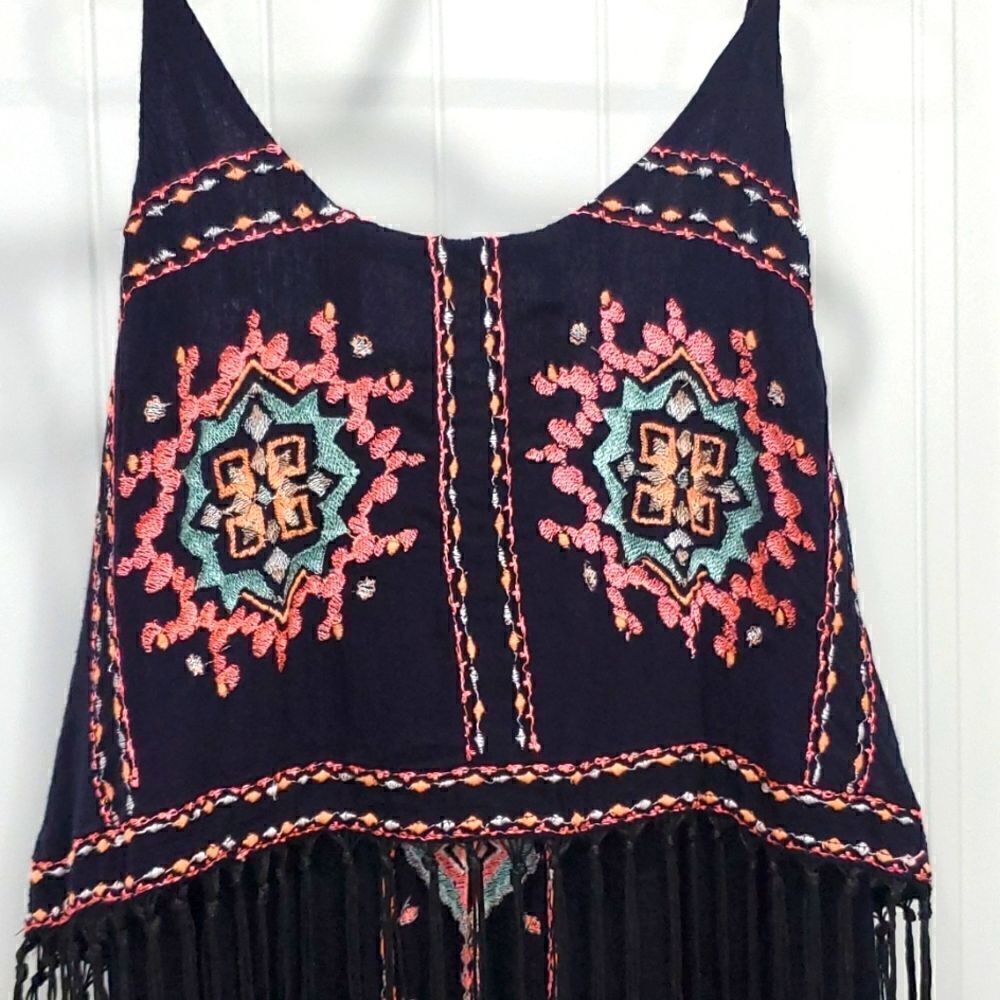 Riresort by,River Island Womans Embroidered Cami, Maxi Dress,with fringe,Med,NWT - Picture 3 of 11